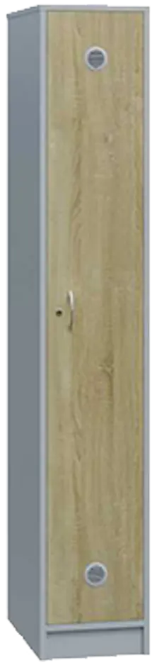 STL - 180 - 40 šatní skříň dřevěná, 1-dveřová, šatní tyč, 1800 x 400 x 500, sokl, korpus šedá/dveře dub bardolino