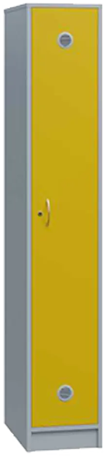 STL - 180 - 40 šatní skříň dřevěná, 1-dveřová, šatní tyč, 1800 x 400 x 500, sokl, korpus šedá/dveře žlutá odio