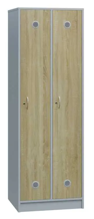 STL - 180 - 80 šatní skříň dřevěná, 2-dveřová, šatní tyč, 1800 x 800 x 500, sokl, korpus šedá/dveře dub bardolino