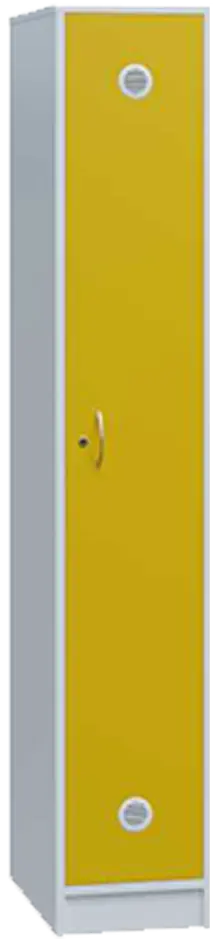 SSL - 180 - 30 šatní skříň dřevěná, 1-dveřová, háček, 1800 x 300 x 500, sokl, korpus bílá/dveře žlutá odio