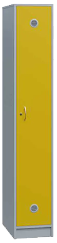 SSL - 180 - 30 šatní skříň dřevěná, 1-dveřová, háček, 1800 x 300 x 500, sokl, korpus šedá/dveře žlutá odio