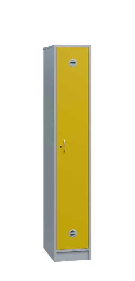 SSL - 180 - 40 šatní skříň dřevěná, 1-dveřová, háček, 1800 x 400 x 500, sokl, korpus šedá/dveře žlutá odio