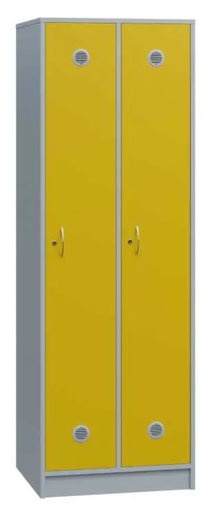 SSL - 180 - 60 šatní skříň dřevěná, 2-dveřová, háček, 1800 x 600 x 500, sokl, korpus šedá/dveře žlutá odio