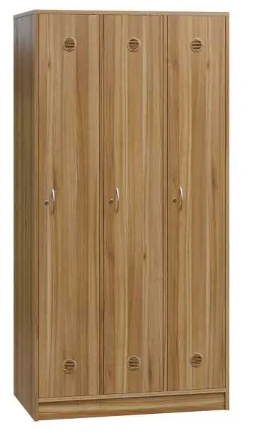 STL - 180 - 90 šatní skříň dřevěná, 3-dveřová, šatní tyč, 1800 x 900 x 500, sokl, ořech světlý