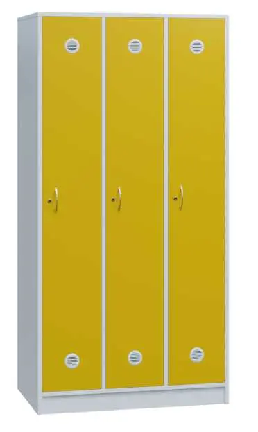 STL - 180 - 90 šatní skříň dřevěná, 3-dveřová, šatní tyč, 1800 x 900 x 500, sokl, korpus bílá/dveře STL - 180 - 90 šatní skříň dřevěná, 3-dveřová, šatní tyč, 1800 x 900 x 500, sokl, korpus bílá/dveře žlutá odio