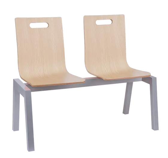 MEGAN 2, dřevěná lavice do čekárny, 2-sedák, dub bělený, kostra stříbrná