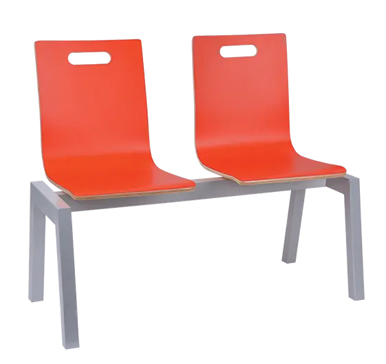 MEGAN 2, dřevěná lavice do čekárny, 2-sedák, červená, kostra stříbrná