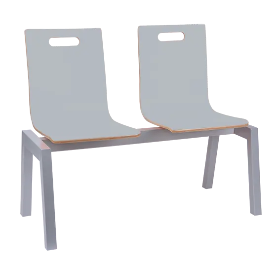 MEGAN 2, dřevěná lavice do čekárny, 2-sedák, šedá, kostra stříbrná