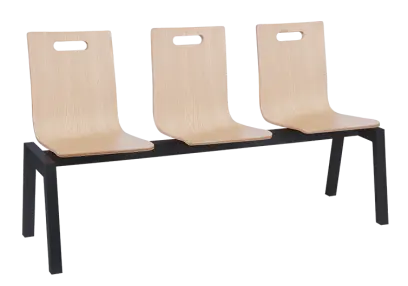 MEGAN 3, dřevěná lavice do čekárny, 3-sedák, dub bělený, kostra černá
