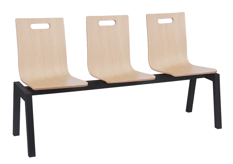 MEGAN 3, dřevěná lavice do čekárny, 3-sedák, dub bělený, kostra černá