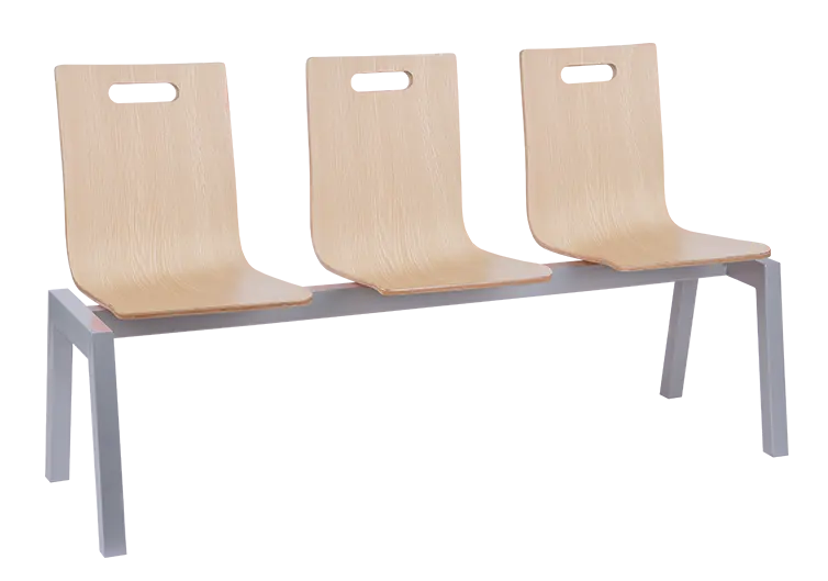 MEGAN 3, dřevěná lavice do čekárny, 3-sedák, dub bělený, kostra stříbrná