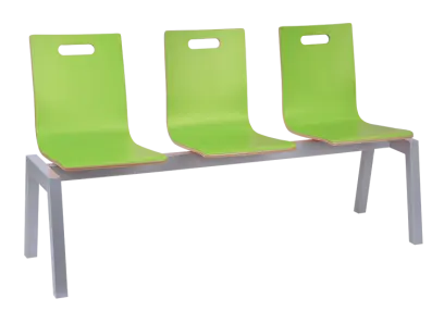 MEGAN 3, dřevěná lavice do čekárny, 3-sedák, zelená, kostra stříbrná