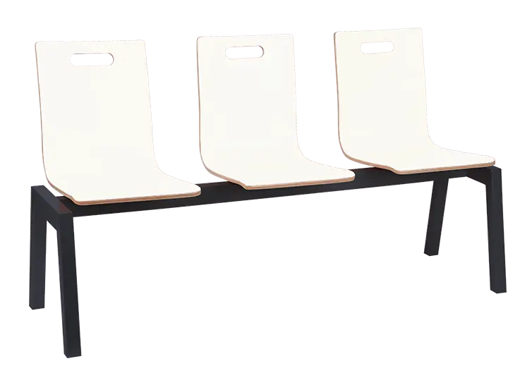 MEGAN 3, dřevěná lavice do čekárny, 3-sedák, bílá, kostra černá