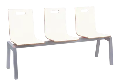 MEGAN 3, dřevěná lavice do čekárny, 3-sedák, bílá, kostra stříbrná