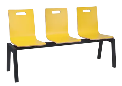 MEGAN 3, dřevěná lavice do čekárny, 3-sedák, žlutá, kostra černá