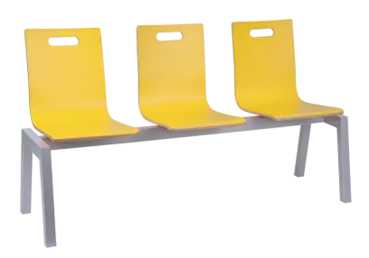 MEGAN 3, dřevěná lavice do čekárny, 3-sedák, žlutá, kostra stříbrná