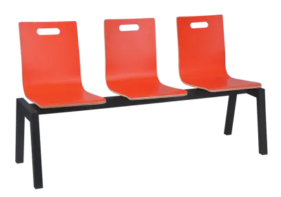 MEGAN 3, dřevěná lavice do čekárny, 3-sedák, červená, kostra černá