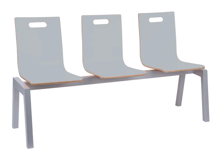 MEGAN 3, dřevěná lavice do čekárny, 3-sedák, šedá, kostra stříbrná