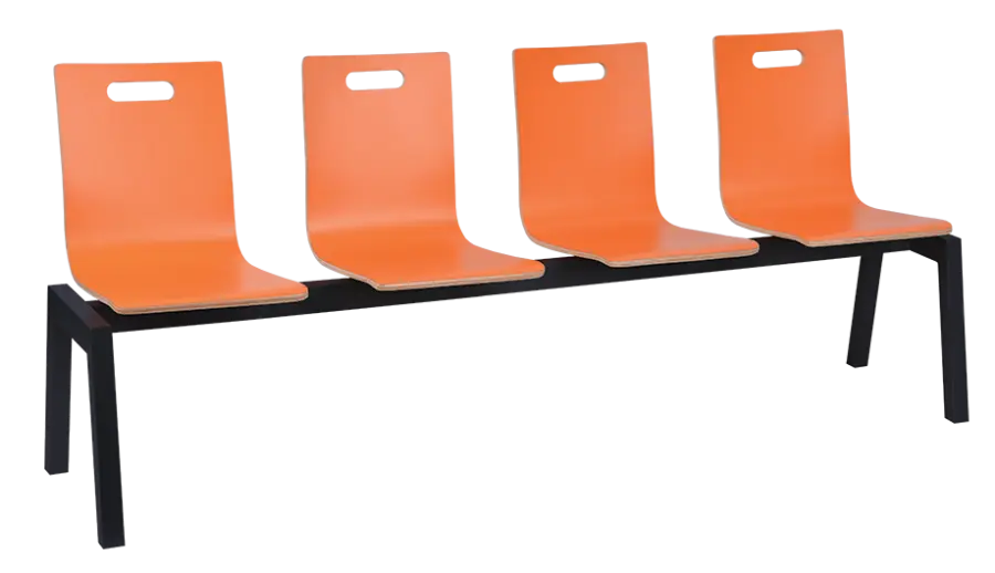 MEGAN 4, dřevěná lavice do čekárny, 4-sedák, oranžová, kostra černá