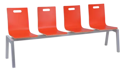 MEGAN 4, dřevěná lavice do čekárny, 4-sedák, červená, kostra stříbrná