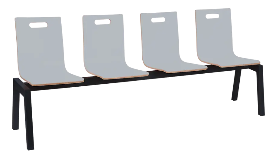 MEGAN 4, dřevěná lavice do čekárny, 4-sedák, šedá, kostra černá