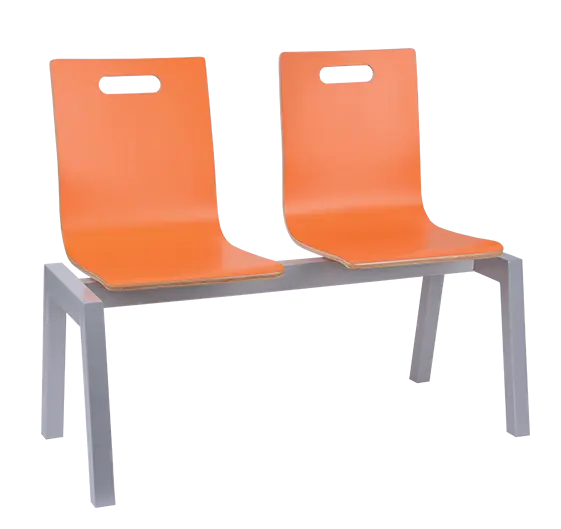 MEGAN PLUS 2, dřevěná lavice do čekárny, 2-sedák, oranžová, kostra stříbrná