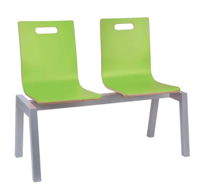 MEGAN PLUS 2, dřevěná lavice do čekárny, 2-sedák, zelená, kostra stříbrná
