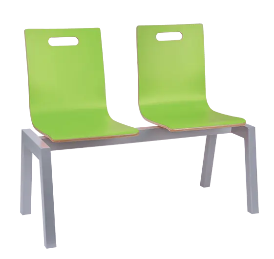 MEGAN PLUS 2, dřevěná lavice do čekárny, 2-sedák, zelená, kostra stříbrná