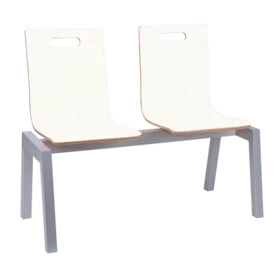 MEGAN PLUS 2, dřevěná lavice do čekárny, 2-sedák, bílá, kostra stříbrná