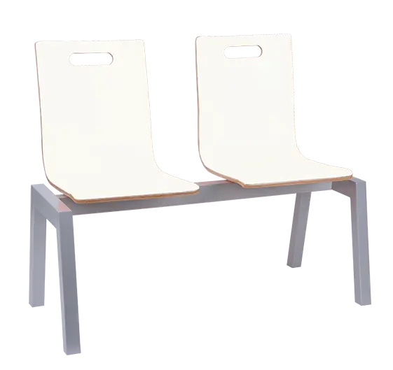 MEGAN PLUS 2, dřevěná lavice do čekárny, 2-sedák, bílá, kostra stříbrná
