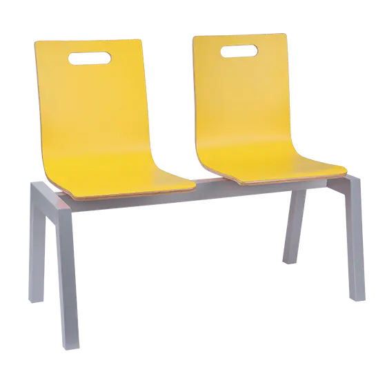 MEGAN PLUS 2, dřevěná lavice do čekárny, 2-sedák, žlutá, kostra stříbrná