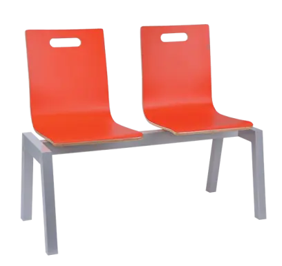 MEGAN PLUS 2, dřevěná lavice do čekárny, 2-sedák, červená, kostra stříbrná
