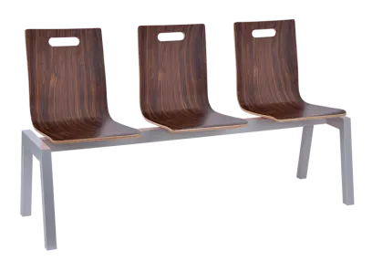 MEGAN PLUS 3, dřevěná lavice do čekárny, 3-sedák, ořech, kostra stříbrná