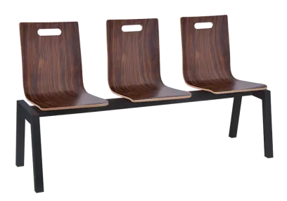 MEGAN PLUS 3, dřevěná lavice do čekárny, 3-sedák, ořech, kostra černá