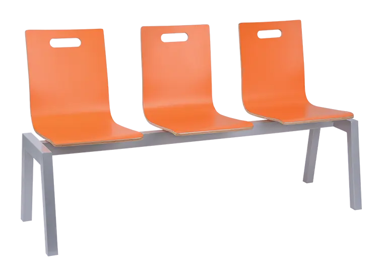 MEGAN PLUS 3, dřevěná lavice do čekárny, 3-sedák, oranžová, kostra stříbrná