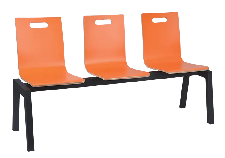 MEGAN PLUS 3, dřevěná lavice do čekárny, 3-sedák, oranžová, kostra černá