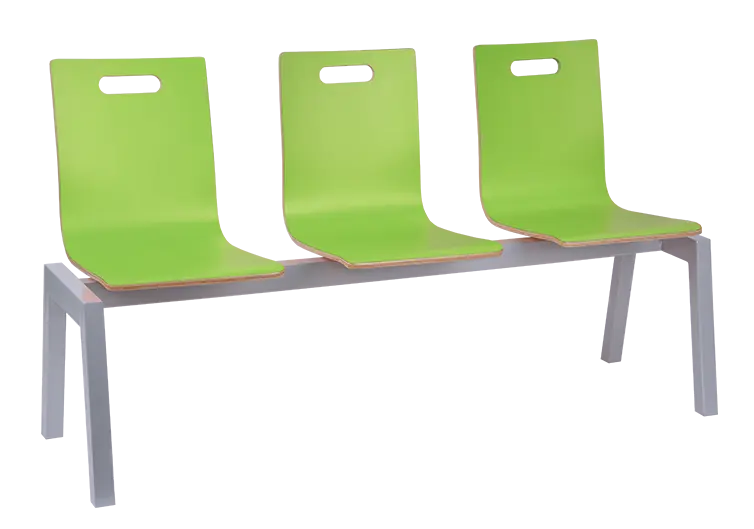 MEGAN PLUS 3, dřevěná lavice do čekárny, 3-sedák, zelená, kostra stříbrná