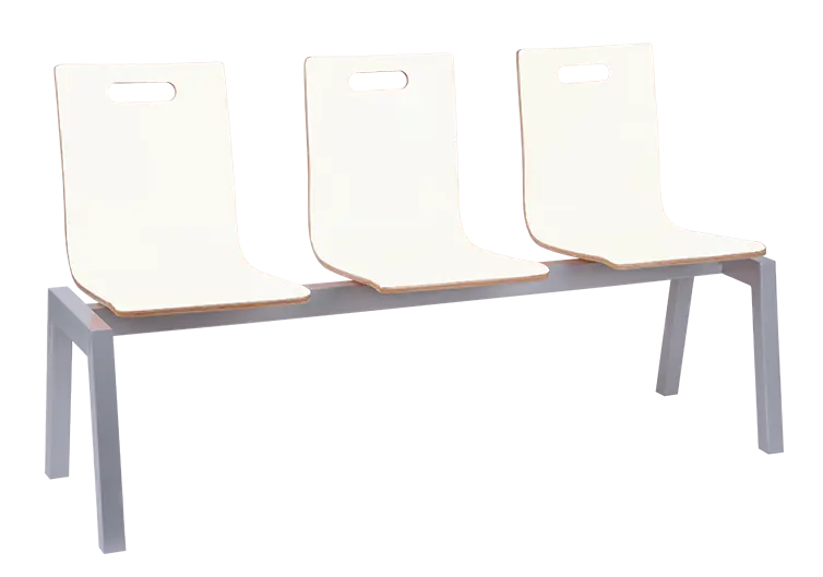 MEGAN PLUS 3, dřevěná lavice do čekárny, 3-sedák, bílá, kostra stříbrná