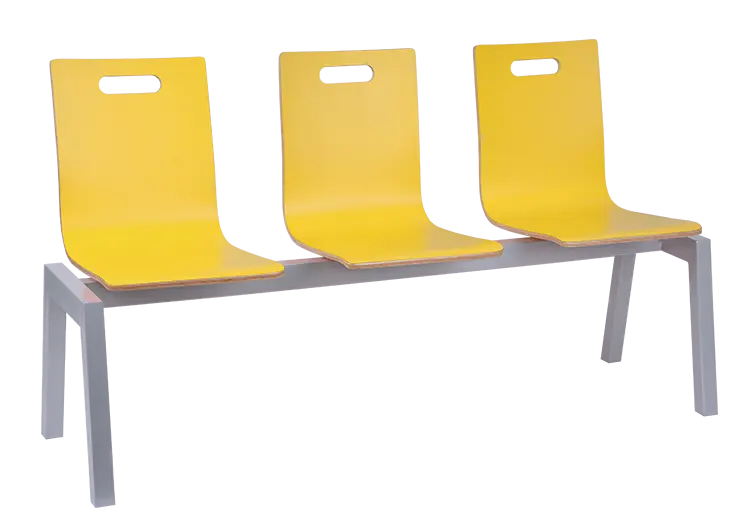 MEGAN PLUS 3, dřevěná lavice do čekárny, 3-sedák, žlutá, kostra stříbrná