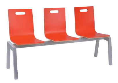 MEGAN PLUS 3, dřevěná lavice do čekárny, 3-sedák, červená, kostra stříbrná