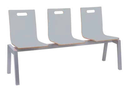 MEGAN PLUS 3, dřevěná lavice do čekárny, 3-sedák, šedá, kostra stříbrná