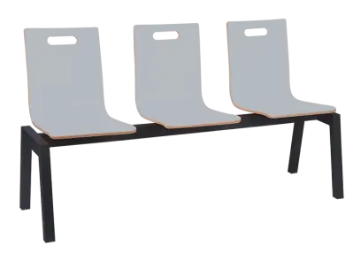 MEGAN PLUS 3, dřevěná lavice do čekárny, 3-sedák, šedá, kostra černá