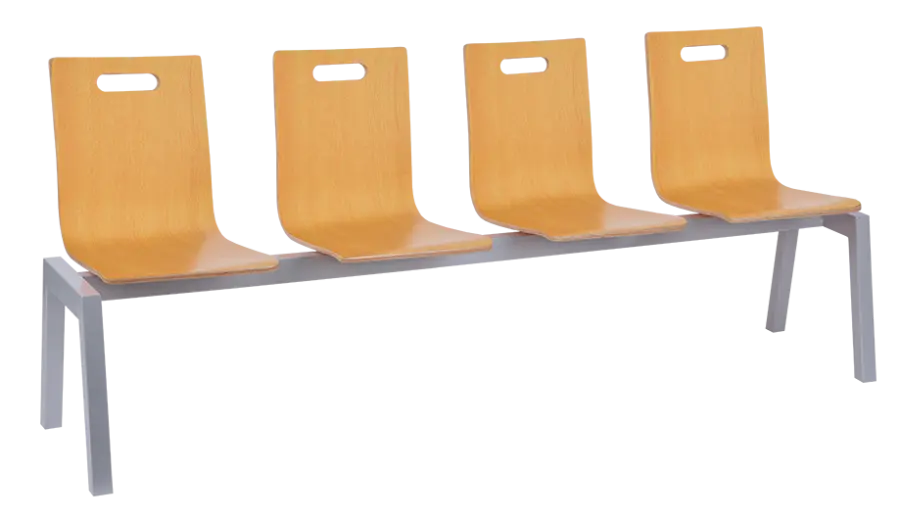 MEGAN PLUS 4, dřevěná lavice do čekárny, 4-sedák, buk, kostra stříbrná