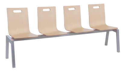 MEGAN PLUS 4, dřevěná lavice do čekárny, 4-sedák, dub bělený, kostra stříbrná