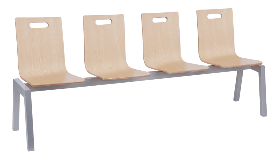 MEGAN PLUS 4, dřevěná lavice do čekárny, 4-sedák, dub bělený, kostra stříbrná