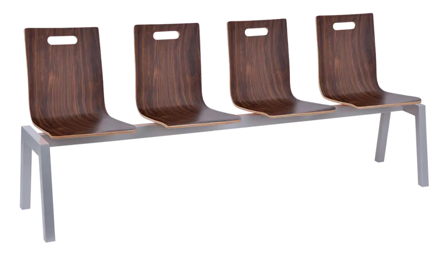 MEGAN PLUS 4, dřevěná lavice do čekárny, 4-sedák, ořech, kostra stříbrná