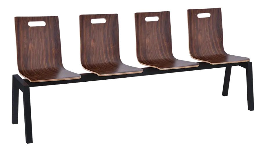 MEGAN PLUS 4, dřevěná lavice do čekárny, 4-sedák, ořech, kostra černá