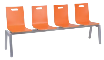 MEGAN PLUS 4, dřevěná lavice do čekárny, 4-sedák, oranžová, kostra stříbrná