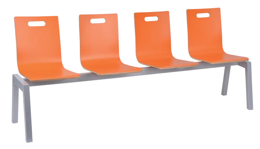 MEGAN PLUS 4, dřevěná lavice do čekárny, 4-sedák, oranžová, kostra stříbrná