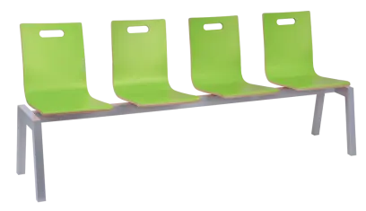 MEGAN PLUS 4, dřevěná lavice do čekárny, 4-sedák, zelená, kostra stříbrná